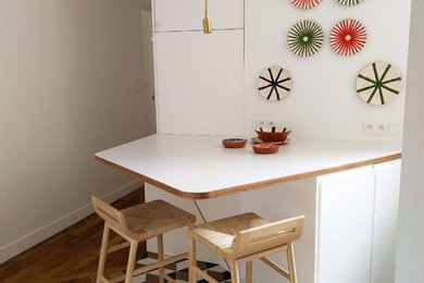 Cette image montre une cuisine design avec un placard à porte affleurante.