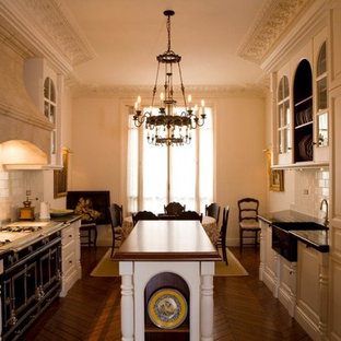 Cette photo montre une grand cuisine américaine parallèle chic avec un îlot central.
