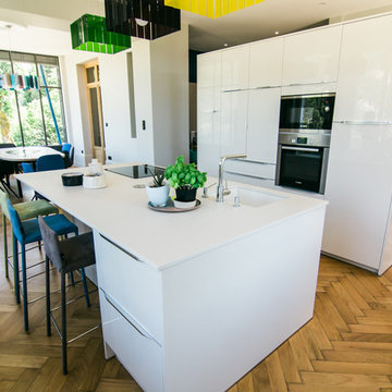 Création d'un nouvel espace de vie, cuisine laquée, plan Dekton