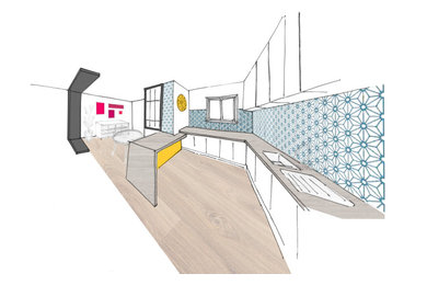 Croquis d'étude. Proposition d'aménagement cuisine/ salle à manger