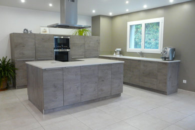 Contemporary kitchen in Grenoble with an island.