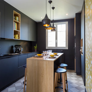 Cuisine noire mat et bois