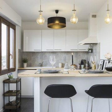 Home staging d'une cuisine ouverte dans un appartement vide