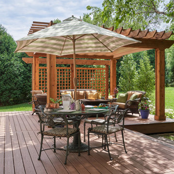 Backyard Entertaining Space with Cedar Pergola