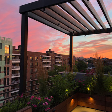 Bed-Stuy Rooftop Garden with Pergola and Custom Wood Features