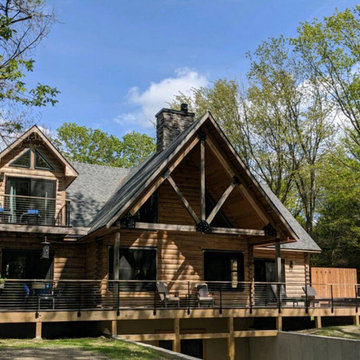 Exterior Stainless Cable Railing on Log Home