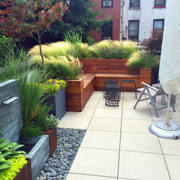 Boerum Hill, Brooklyn Rooftop Terrace with Fountain and Custom Built-in Bench