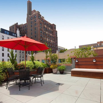 Brooklyn Heights, NYC Roof Garden Deck: Bluestone Patio, Bench, Planter Boxes, T