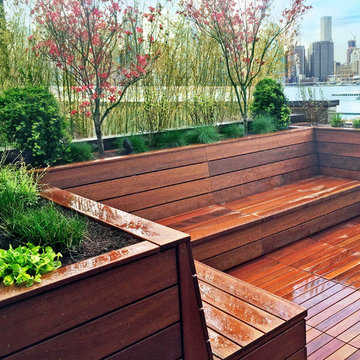 Brooklyn Heights Roof Deck Garden Design with Hot Tub and Deck