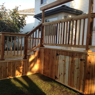 Cedar deck skirting with storage underneath - Cedar railing