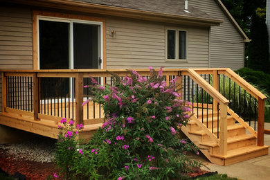 Example of a small trendy backyard deck design in Grand Rapids with no cover