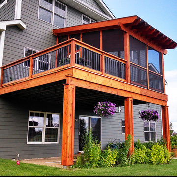 Cedar Pergola covered Cedar deck with Polycarbonate roof