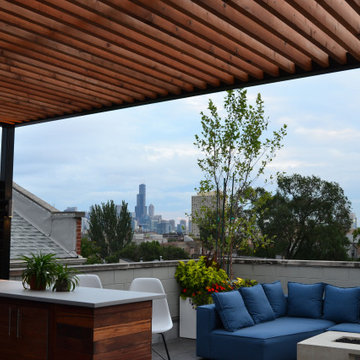 City view of roof deck lounge