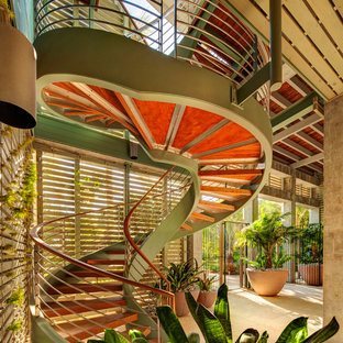 Inspiration for a mid-sized tropical courtyard deck container garden remodel in Tampa