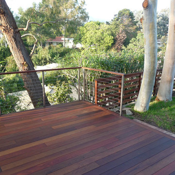 Contemporary Cable Railing and Redwood Fence, Pacific Palisades