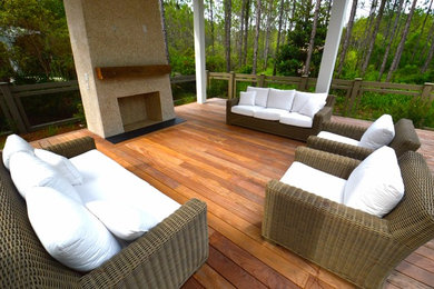 Covered Patio Cumaru Deck with Outdoor Fireplace