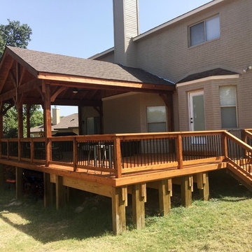 Custom Elevated Cedar Deck, Roof Extension, and Slide - San Antonio, TX