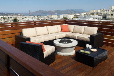 Deck - contemporary rooftop rooftop deck idea in San Francisco with a fire pit