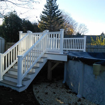 Deck next to above ground pool