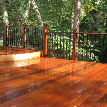 Elevated curved Ipe deck in Herndon, VA, with spiral staircase.