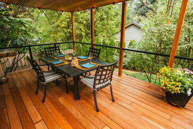 Inspiration for a large contemporary backyard deck remodel in Portland with no cover