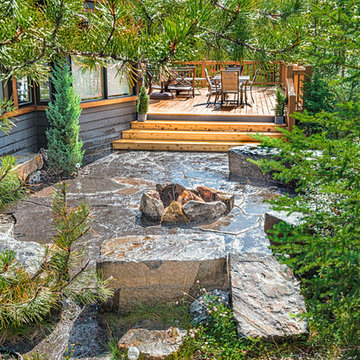 Flagstone Patio with Wooden Deck