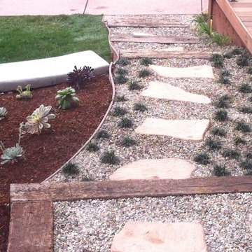 Flagstone Walkway, Wood Deck, Succulents & Mulch
