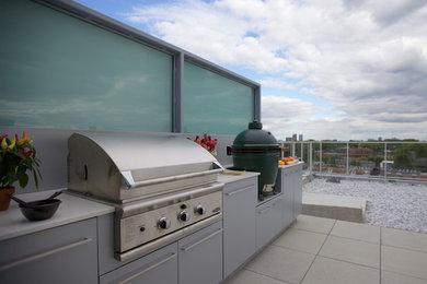 Inspiration for a small modern rooftop outdoor kitchen deck remodel in Montreal with no cover
