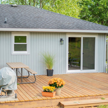 Harbor Gray Siding + New Front Door, Sliding Door, & Bay Window