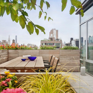Mid-sized trendy rooftop rooftop deck container garden photo in New York with no cover