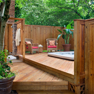 Hot Tub Spa Deck Oakville ON With Privacy Wall and Outdoor Shower