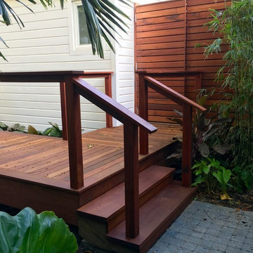 Ipe deck with Mahogany bench and Tigerwood outdoor shower