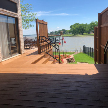 Lake house deck, cover, and dog door porch with cover