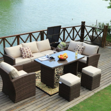 Mariely Outdoor Rattan Dining Sofa Set