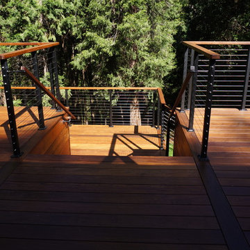 Multi-level deck embraces forest views