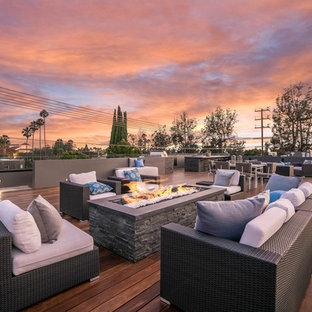 Immagine di una terrazza minimal sul tetto e sul tetto con un focolare e nessuna copertura