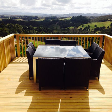 New addition cantilevered deck with a beautiful view down the valley to the ocea