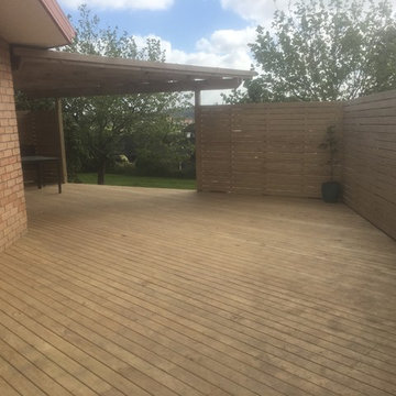 New deck, Screen fence, Pergola with roof