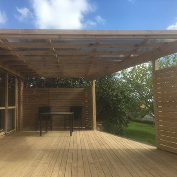 New deck, Screen fence, Pergola with roof