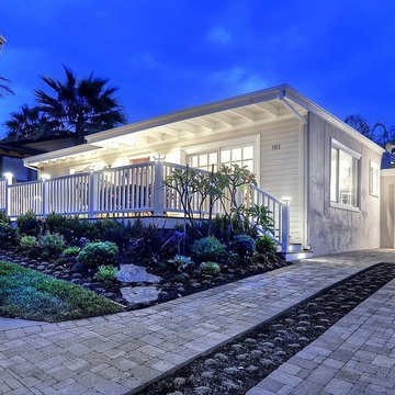 Ocean view deck Trex composite with post cap lights on the hand rails