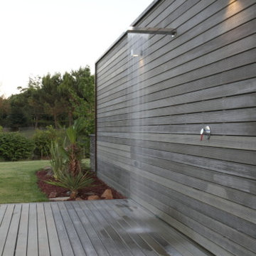 Outdoor deck with shower