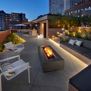 Outdoor Lounge Built-in w/ Linear Fire-Pit / Fire-Table