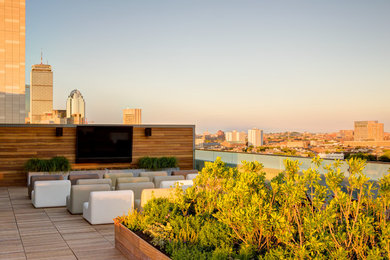 Inspiration for a large contemporary rooftop deck container garden remodel in Boston with no cover