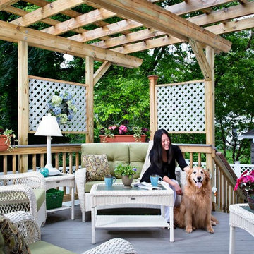 Privacy deck and pergola outdoor living combination space in Arlington, MA