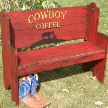 Red Cowboy Coffee Rustic Bench