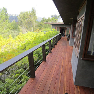 Redwood / Cable railing Pacific palisades wood deck.