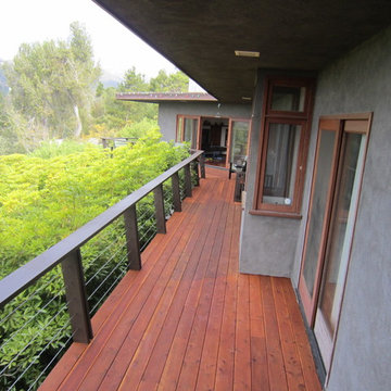 Redwood / Cable railing Pacific palisades wood deck.