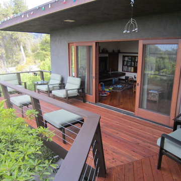 Redwood / Cable railing Pacific palisades wood deck.