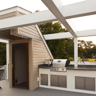 Ispirazione per una grande terrazza contemporanea sul tetto e sul tetto con una pergola