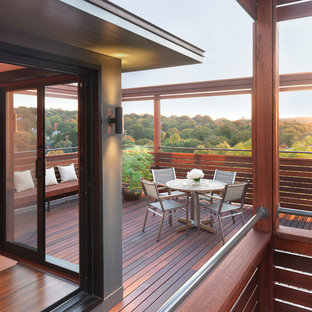 Small trendy deck container garden photo in Boston with a roof extension